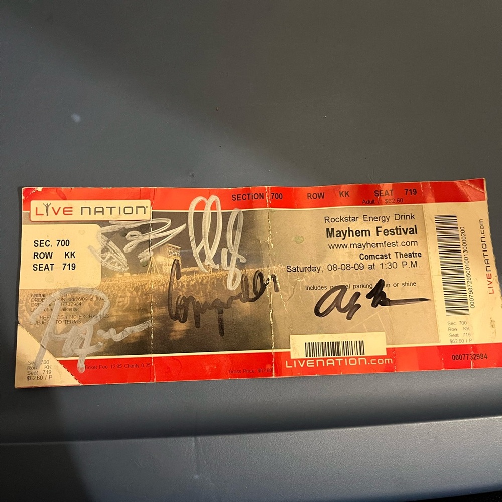 Cannibal Corpse Signed Mayhem Festival Ticket